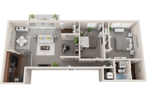Floor plan for 2 beds, 1.5 baths, 1087 sqft